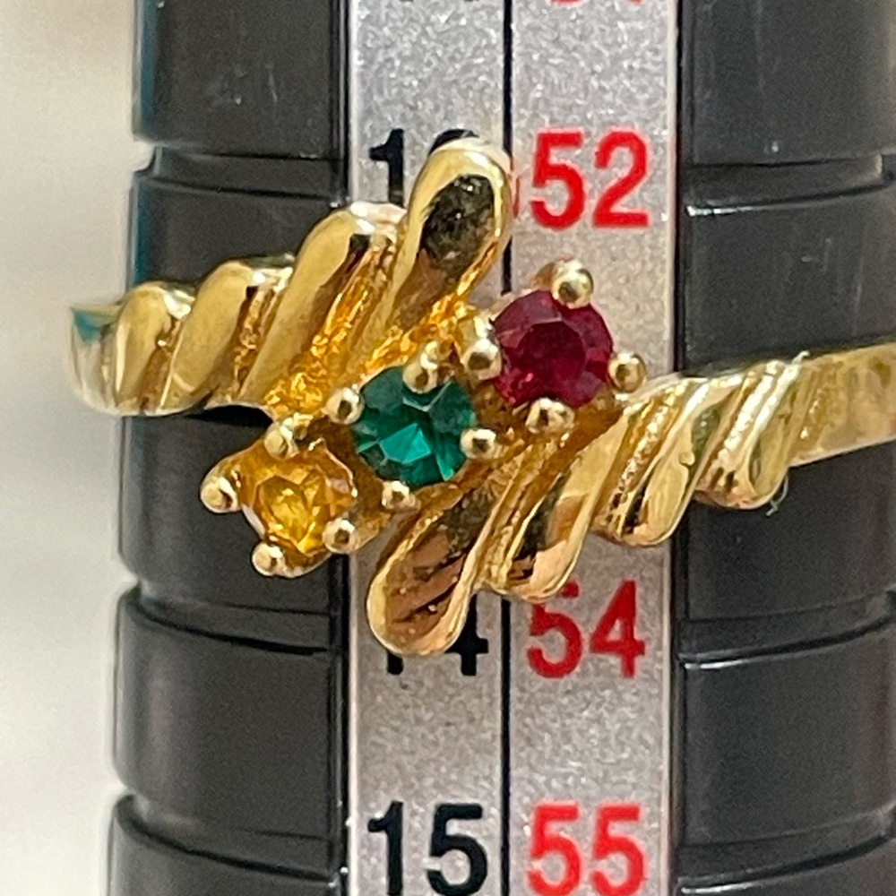 Vintage Gold Plated Multicolor Crystal Ring Size 7 Dainty birthstone Band - Picture 10 of 12